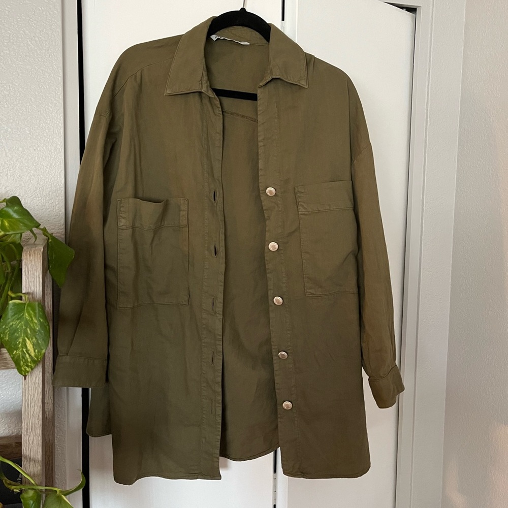 Zara Army Green Button Down